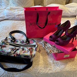 Betsey Johnson Fuchsia Peep-Toe Heels & Floral Bag